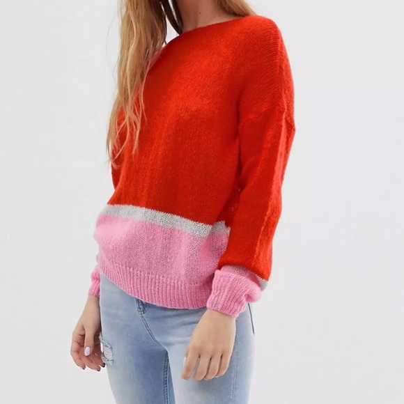 Jacqueline de Yong Addison Sweater Open Weave Color Pop Stripe Sweater Sz S EUC - Picture 2 of 16